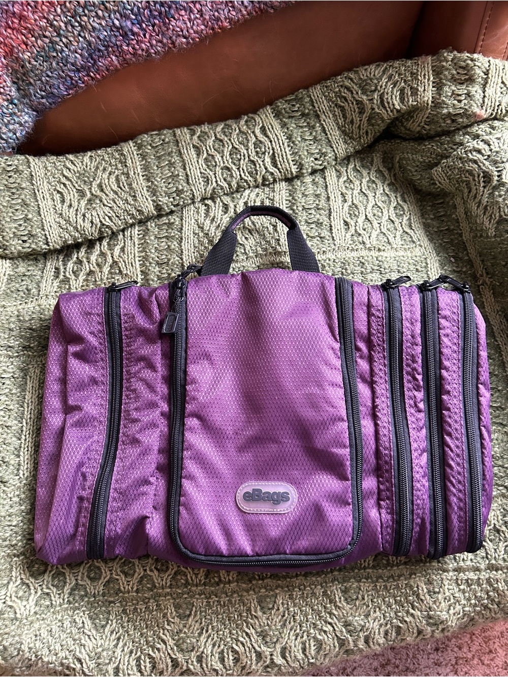 eBags Travel Hanging Toiletry Bag Purple with Gray Interior + Pockets